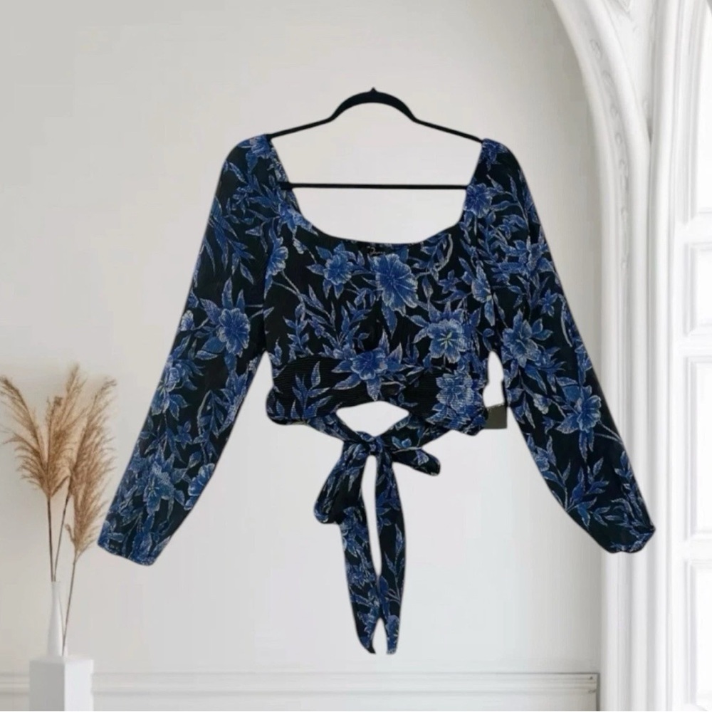 Japna Crop Top Tie Waist Bohemian Floral Shirt M
